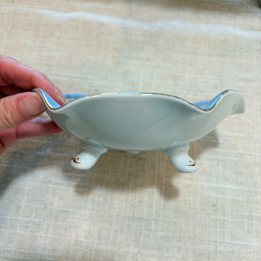 Ucagco China Footed Trinket Dish Occupied Japan Blue Gold Floral Scalloped 6" - Picture 3 of 6